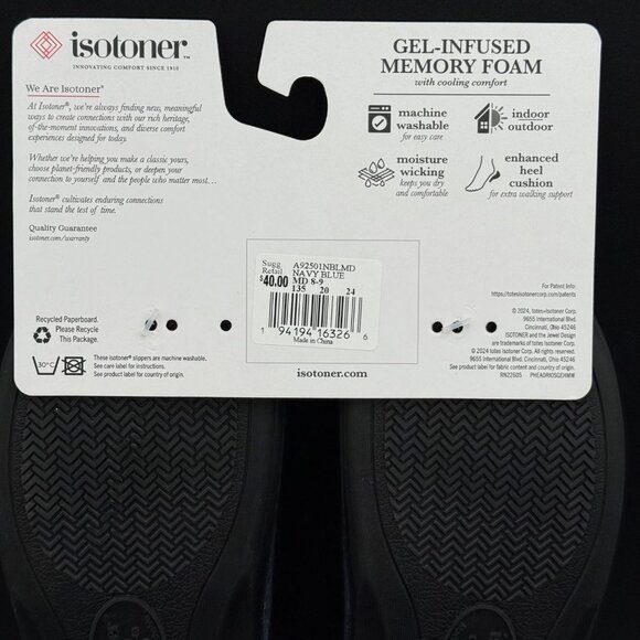 Isotoner Mens Gel-Infused Memory Foam Slippers Size M Gray Heathered Slip On - Picture 5 of 5